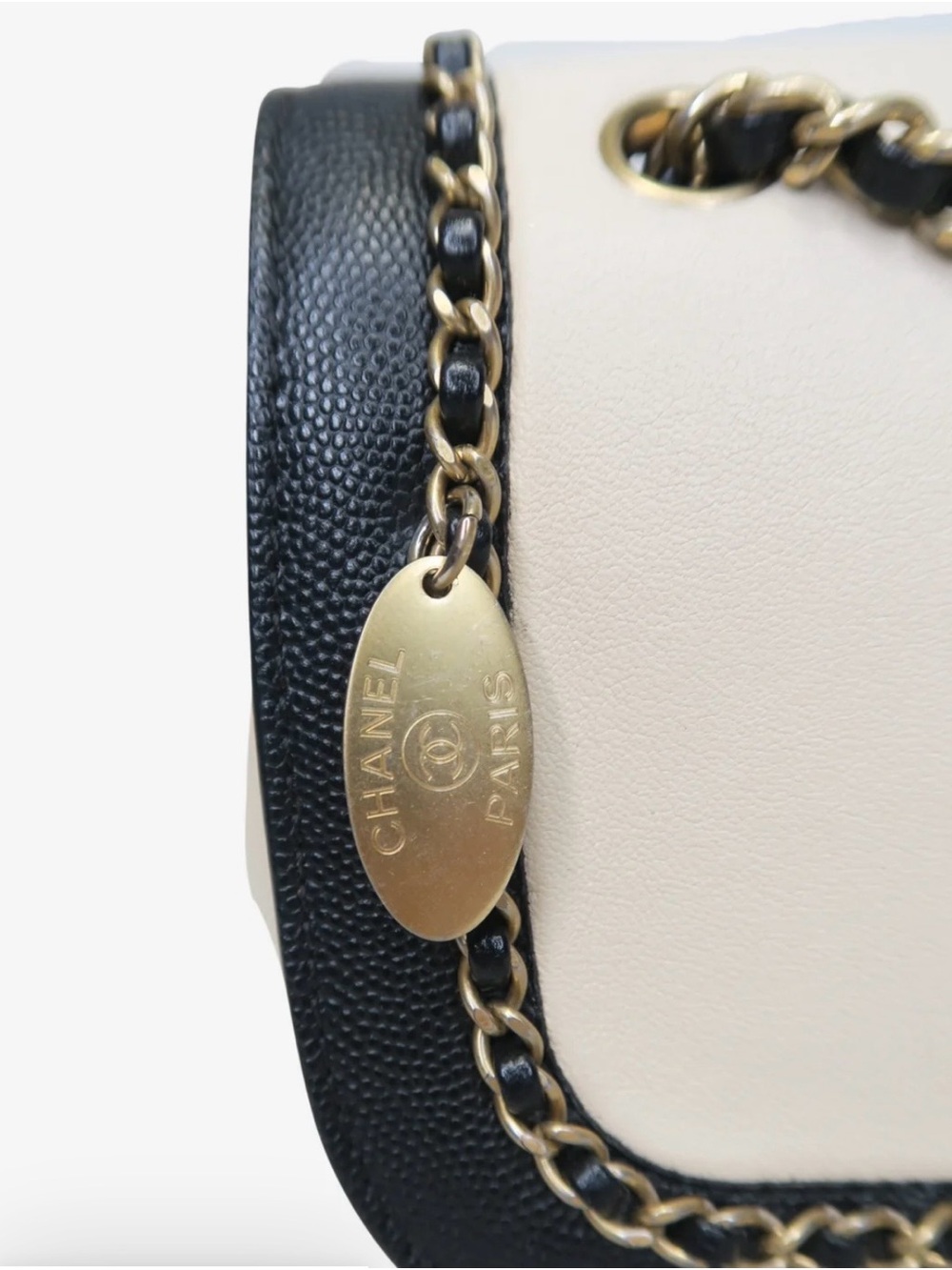 CHANEL Cream and Black Chain Trim Flap Crossbody Bag - Picture 9 of 16